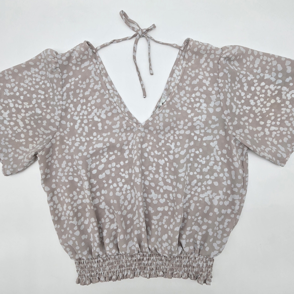 Nine Britton Taupe and White Patterned Blouse